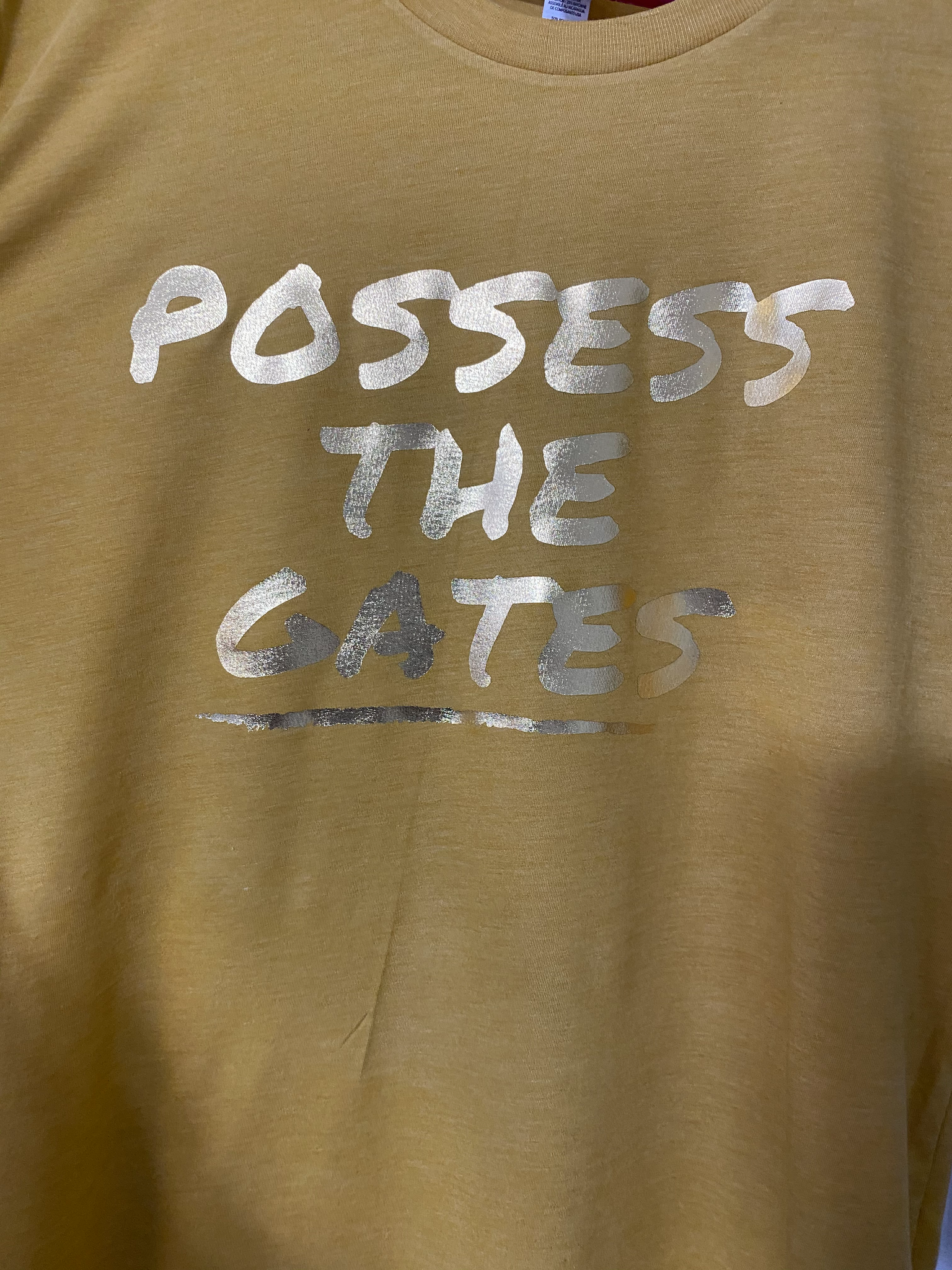 Possess The Gates Mustard & Gold Metallic Tee